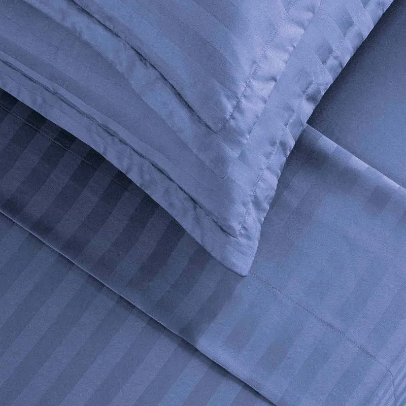 Ensemble de draps satin de coton rayure tissé dobby - Bleu