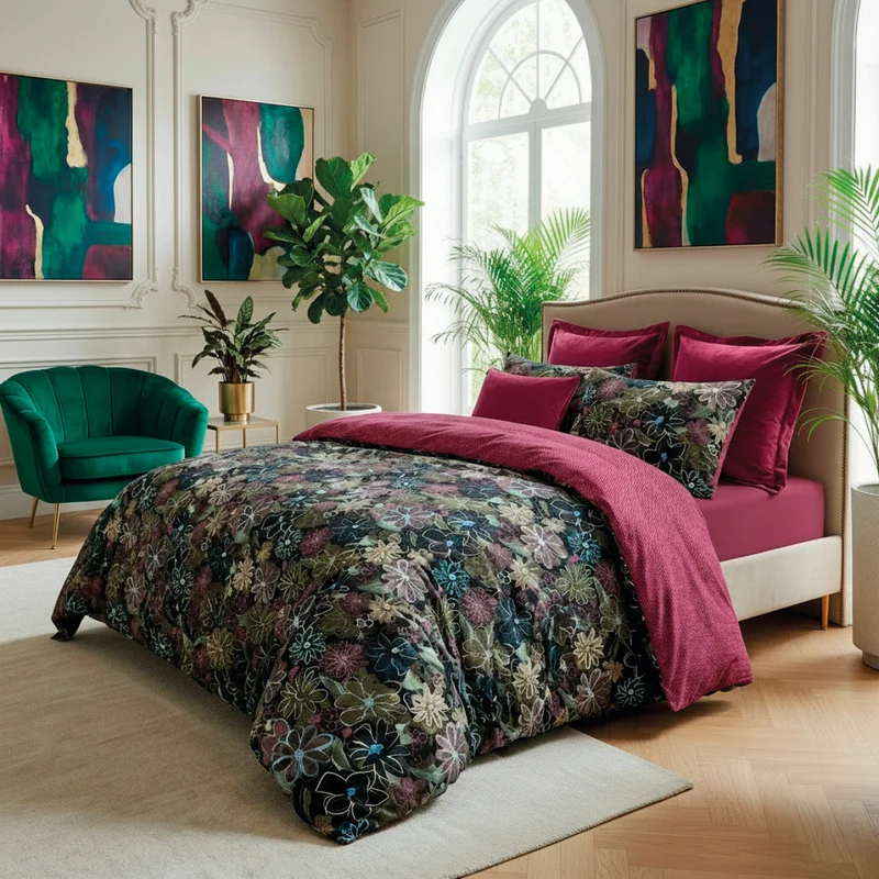 Drap plat satin de coton - Pollen Bordeaux