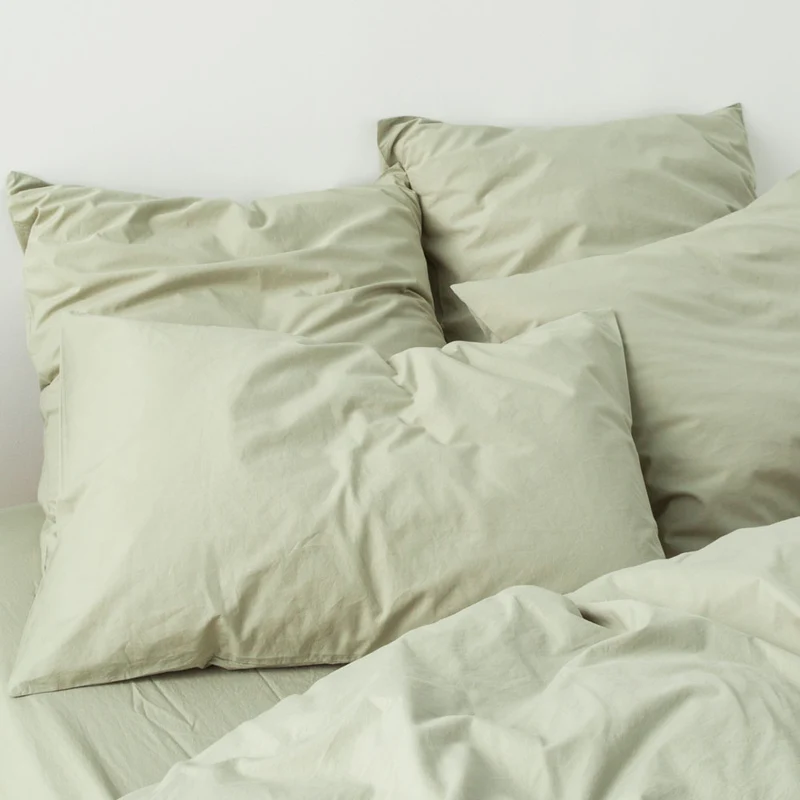 2 taies d'oreiller en percale de coton lavé 300 fils • Vert Sauge