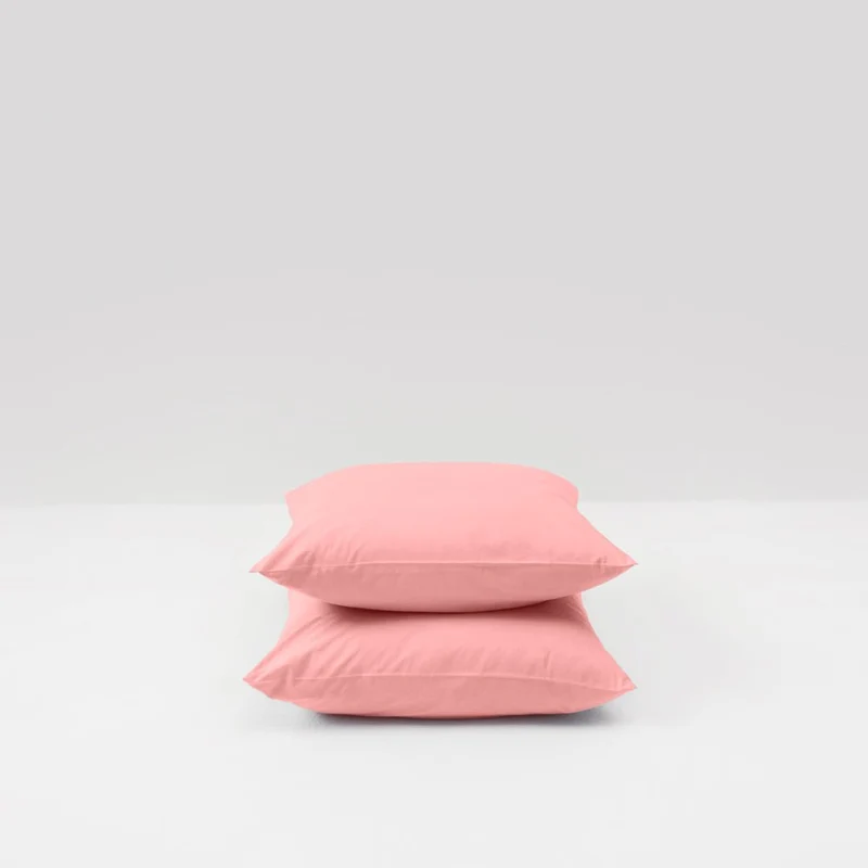 2 taies d'oreiller en percale de coton lavé 300 fils • Vieux Rose