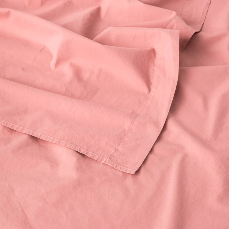 Drap plat en percale de coton lavé 300 fils • Vieux Rose