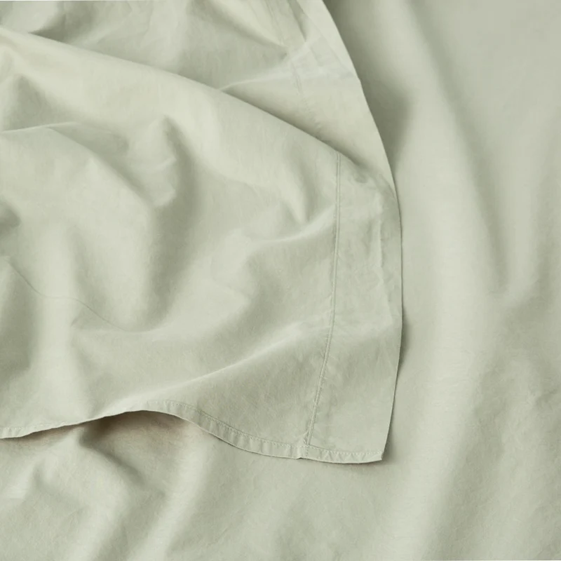 Drap plat en percale de coton lavé 300 fils • Vert Sauge