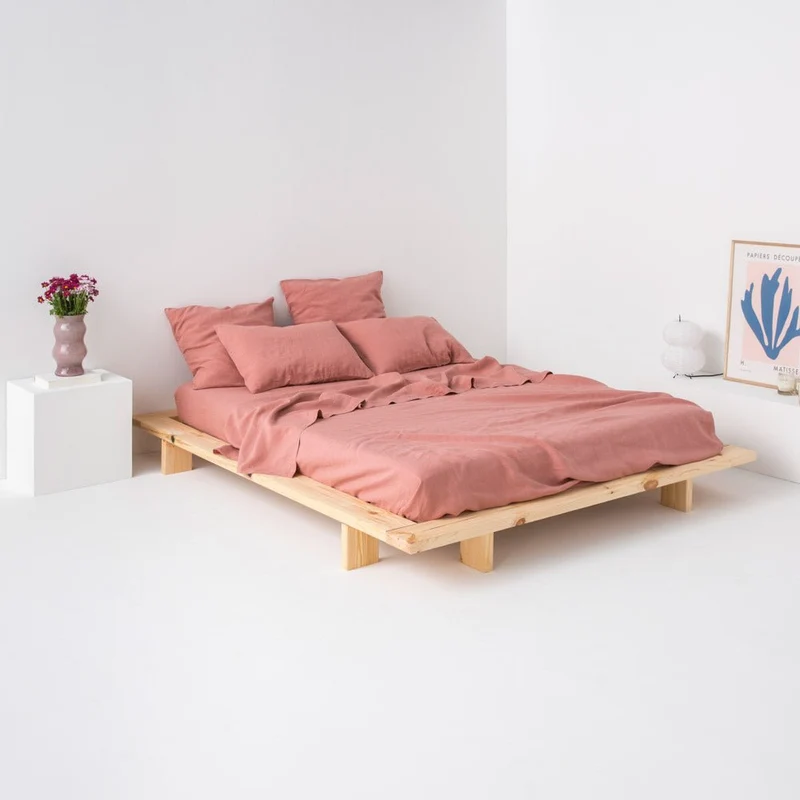Drap plat en lin lavé 190g/m² • Vieux Rose