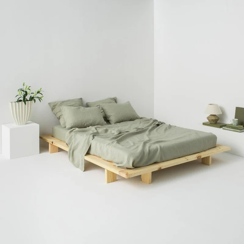 Drap plat en lin lavé 190g/m² • Vert Sauge