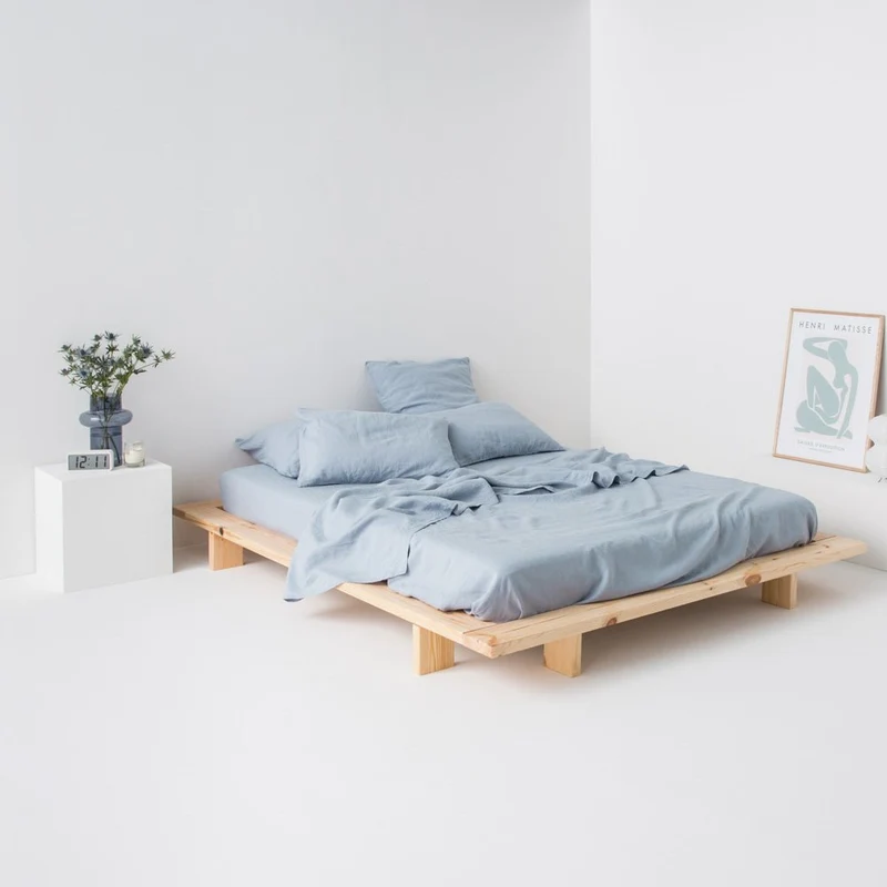 Drap plat en lin lavé 190g/m² • Bleu Glacier