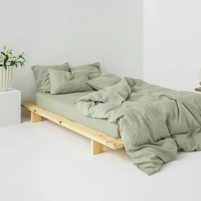 Drap housse en lin lavé 190g/m² • Vert Sauge
