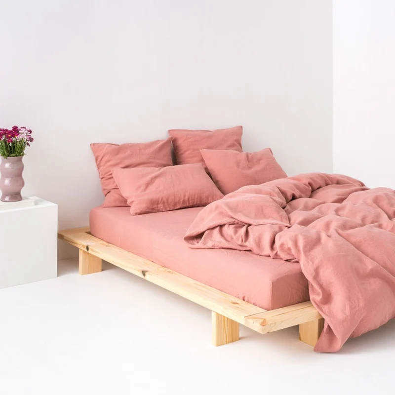 Drap housse en lin lavé 190g/m² • Vieux Rose