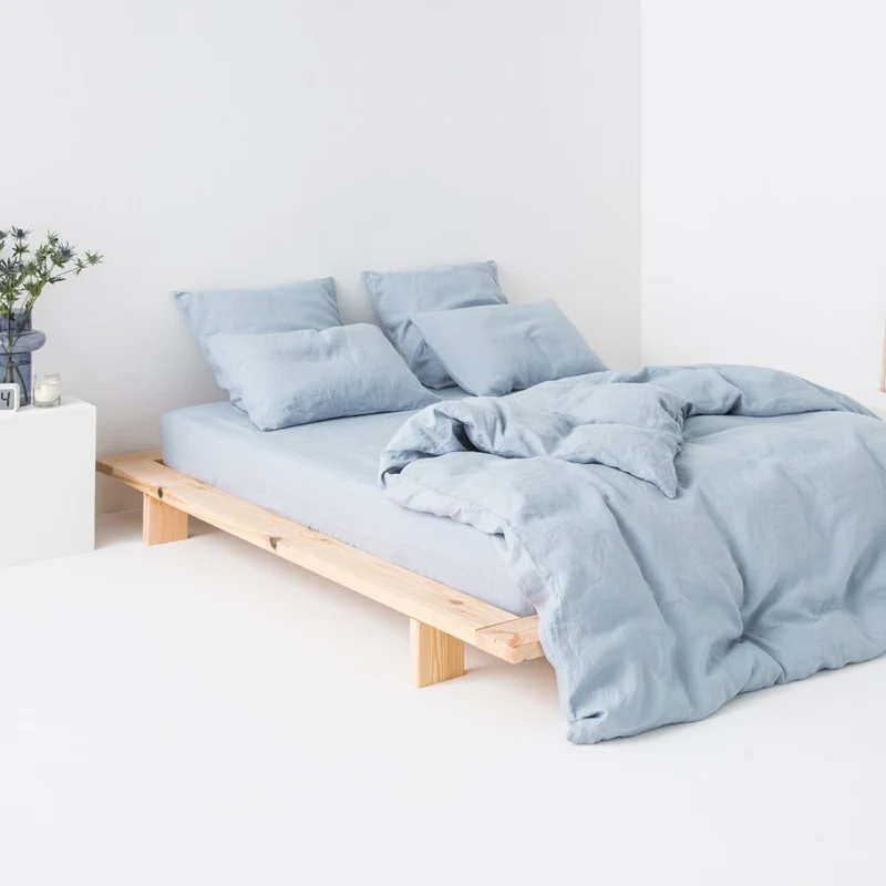 Drap housse en lin lavé 190g/m² • Bleu Glacier