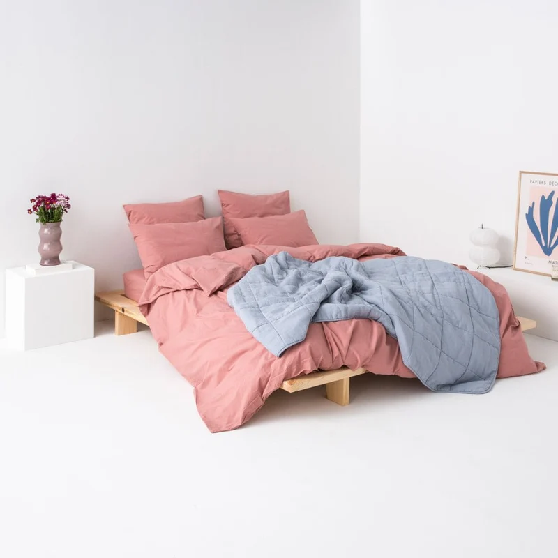 Parure de lit en percale de coton lavé 300 fils • Vieux Rose