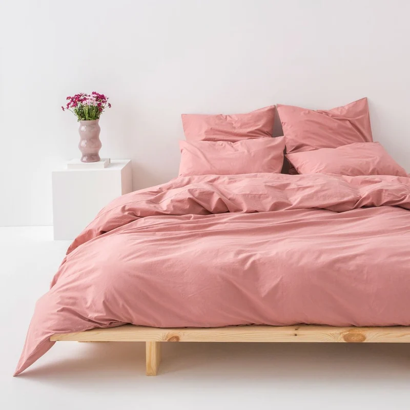 Parure de lit en percale de coton lavé 300 fils • Vieux Rose