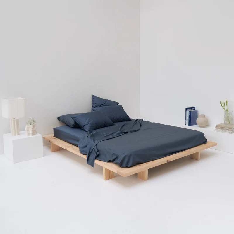 Housse de couette en satin coton égyptien 300 fils • Bleu Orage