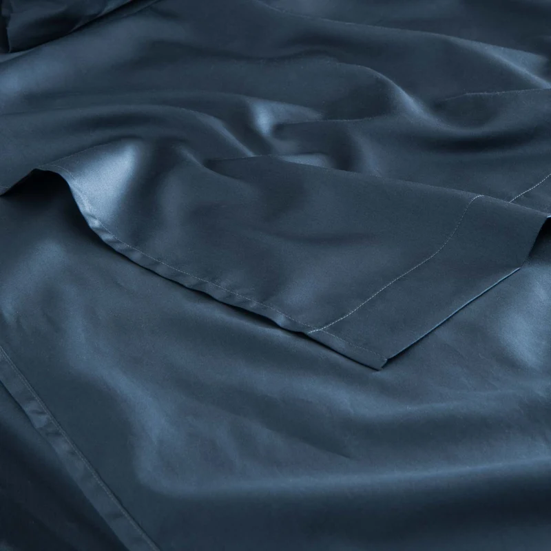 Drap plat en satin de coton égyptien 300 fils • Bleu Orage