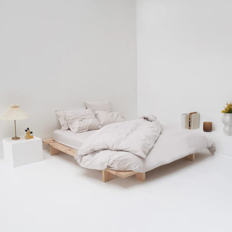 Housse de couette en percale de coton lavé 300 fils • Beige Sable