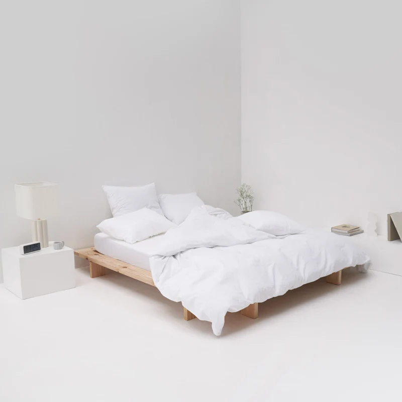 Housse de couette en percale de coton lavé 300 fils • Blanc