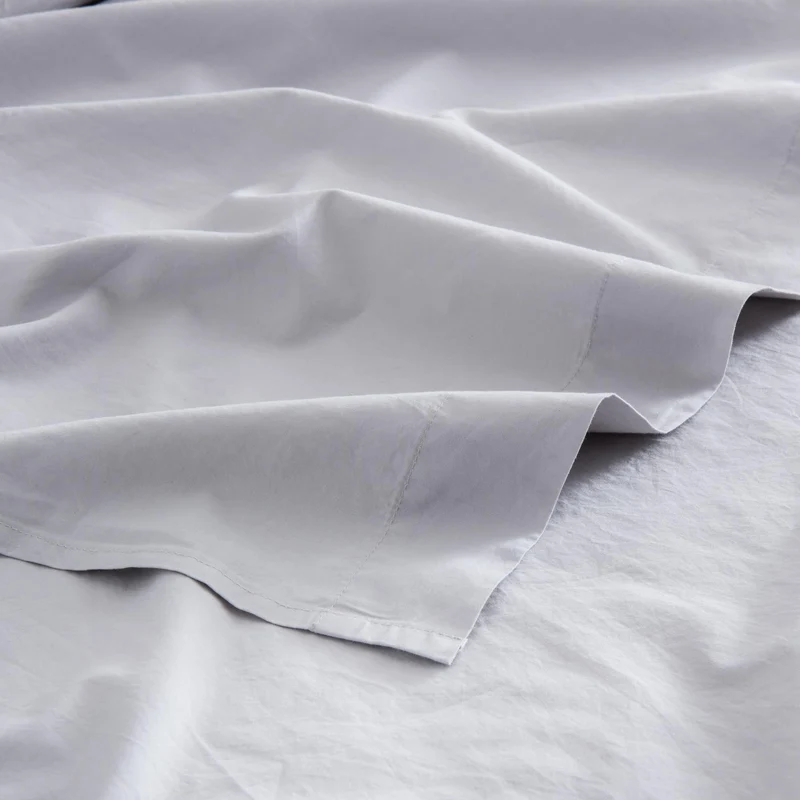 Drap plat en percale de coton lavé 300 fils • Gris Galet