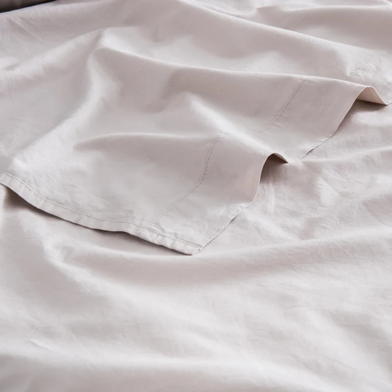 Drap plat en percale de coton lavé 300 fils • Beige Sable