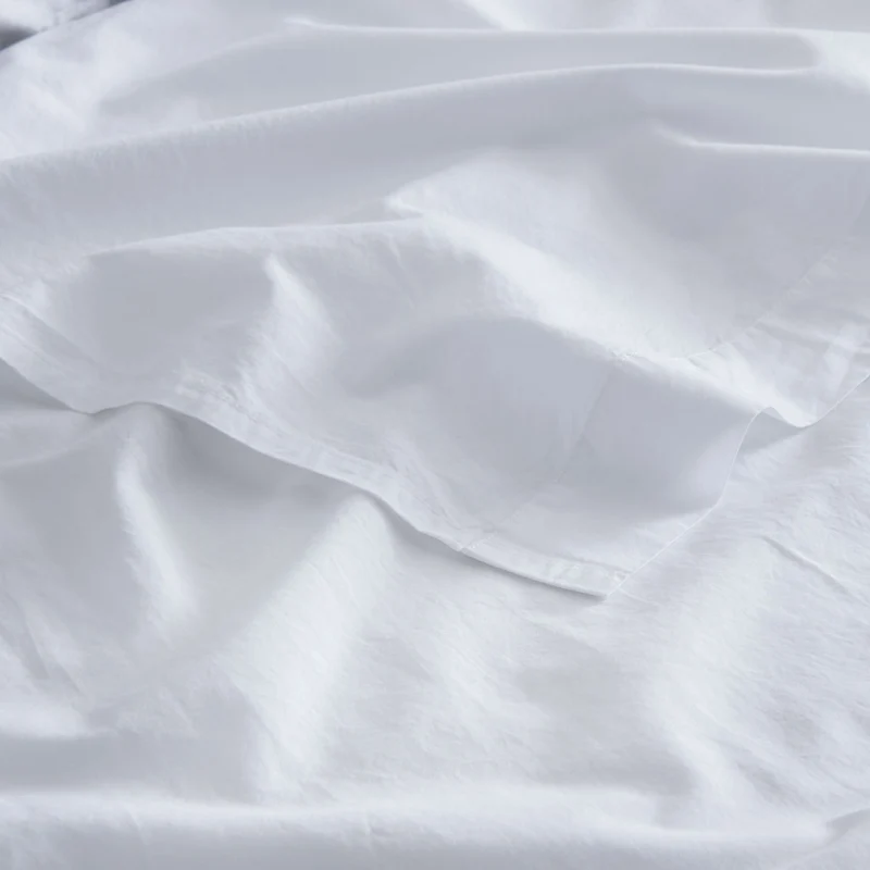 Drap plat en percale de coton lavé 300 fils • Blanc