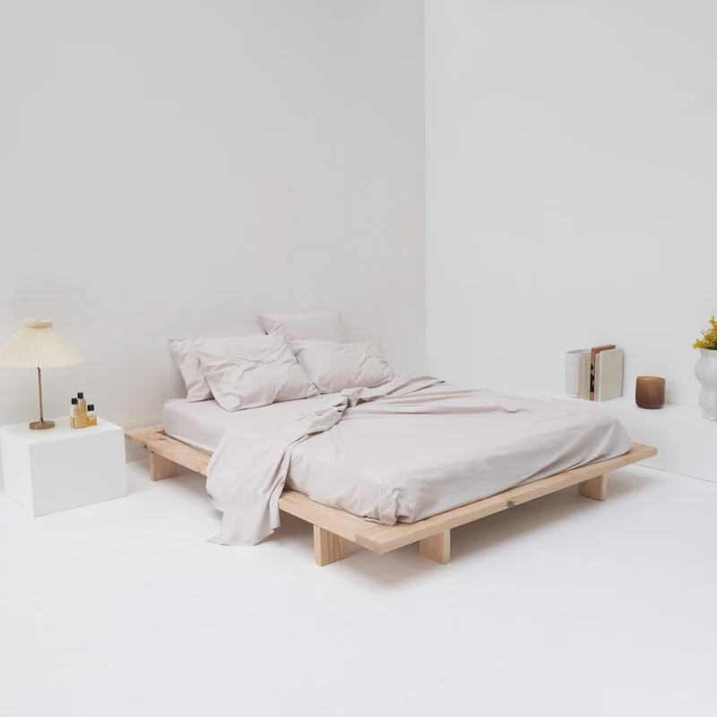 2 taies d'oreiller en percale de coton lavé 300 fils• Beige Sable