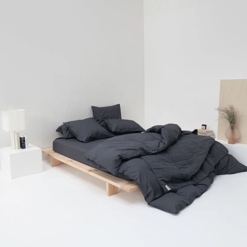 2 taies d'oreiller en percale de coton lavé 300 fils • Gris Graphite