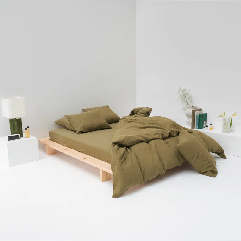 Housse de couette en lin lavé 190g/m² • Vert Olive