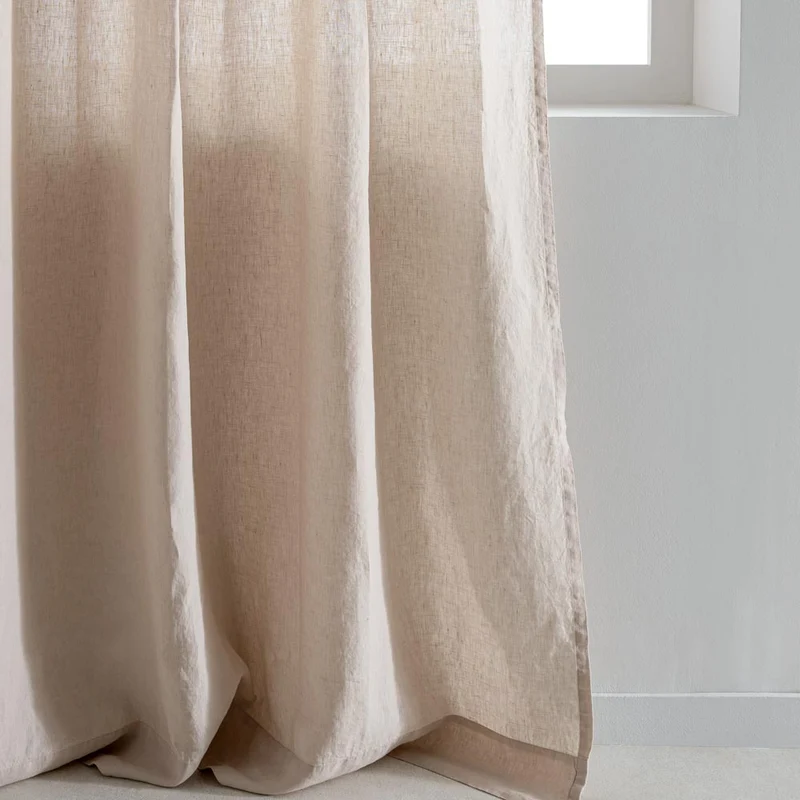Rideau en lin lavé à galon fronçeur • Beige Sable