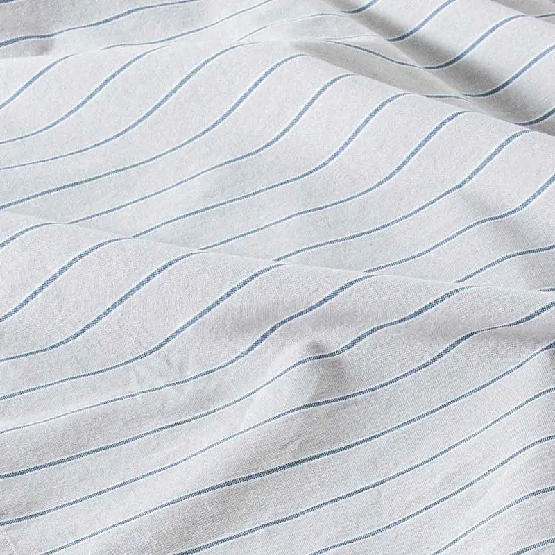 Drap housse en percale de coton lavé 300 fils • Rayures Bleues