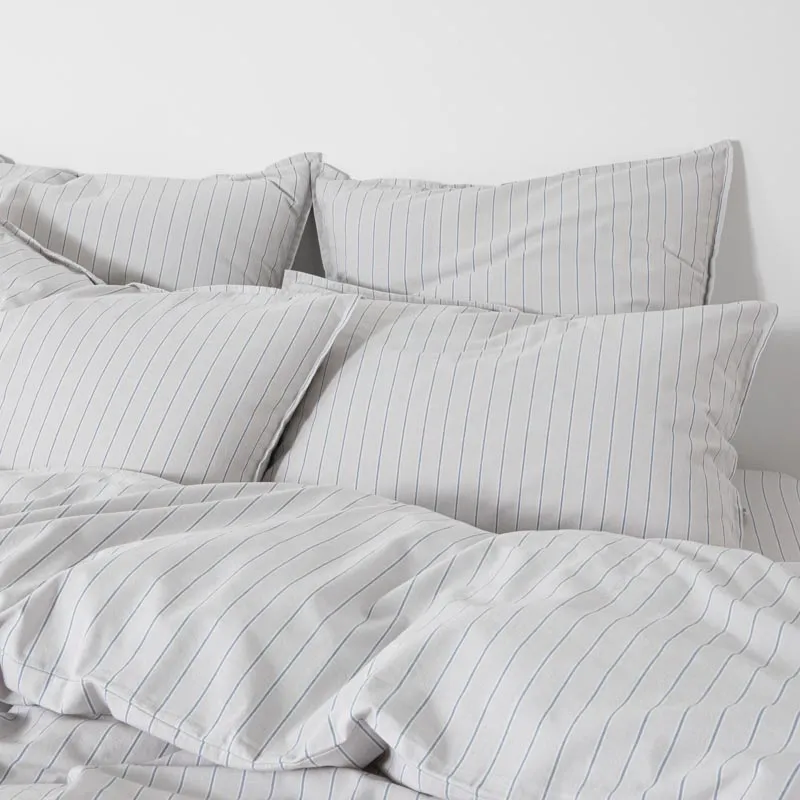 2 taies d'oreiller en percale de coton lavé 300 fils • Rayures Bleues