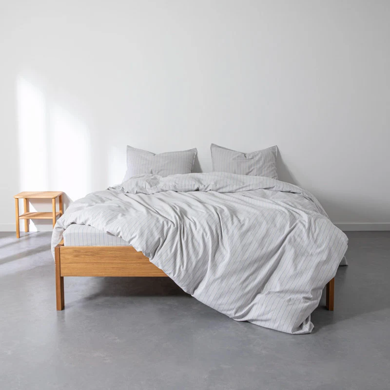 2 taies d'oreiller en percale de coton lavé 300 fils • Rayures Bleues