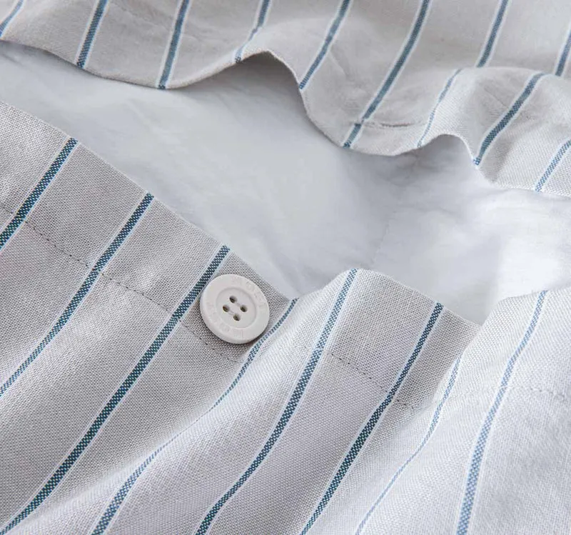 Housse de couette en percale de coton lavé 300 fils • Rayures Bleues