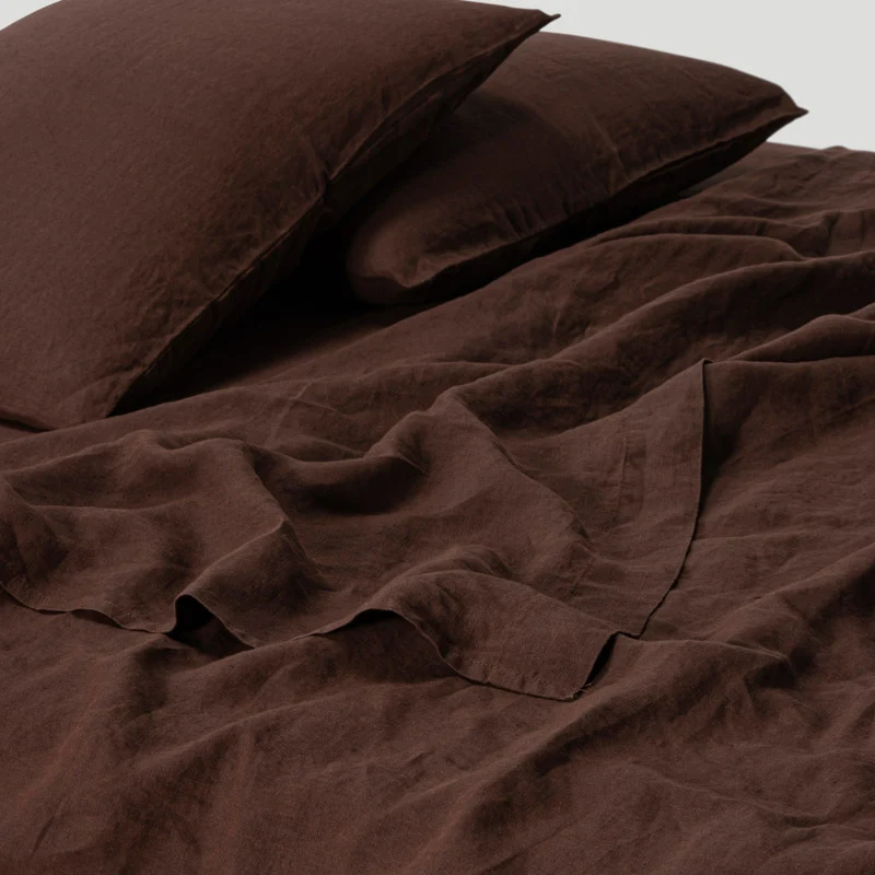 Drap plat en lin lavé 190g/m² • Cacao