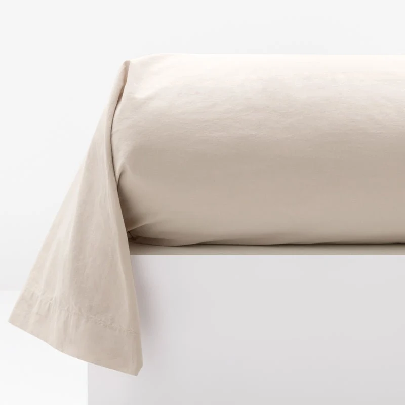 Taie de traversin en percale de coton lavée 300 fils • Beige Sable