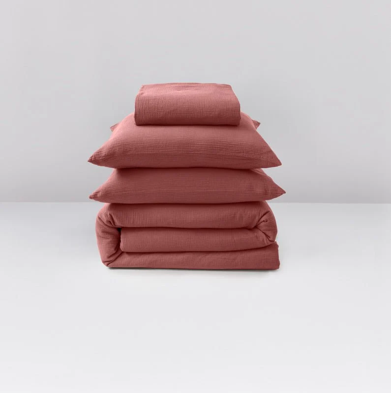 Parure de lit en gaze de coton 185g/m² • Rose Brique