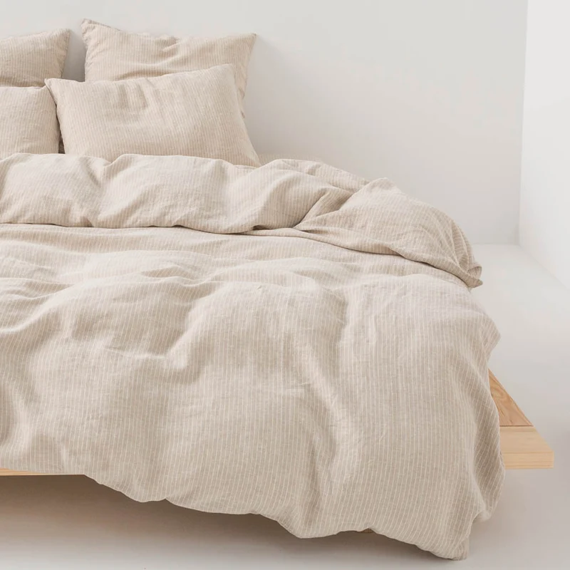 Housse de couette en lin lavé 190g/m² • Rayures Blanches