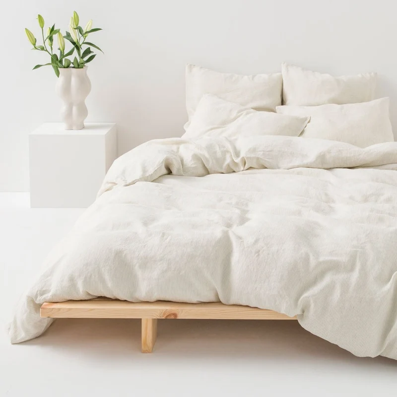 Housse de couette en lin lavé 190g/m² • Rayures Noires