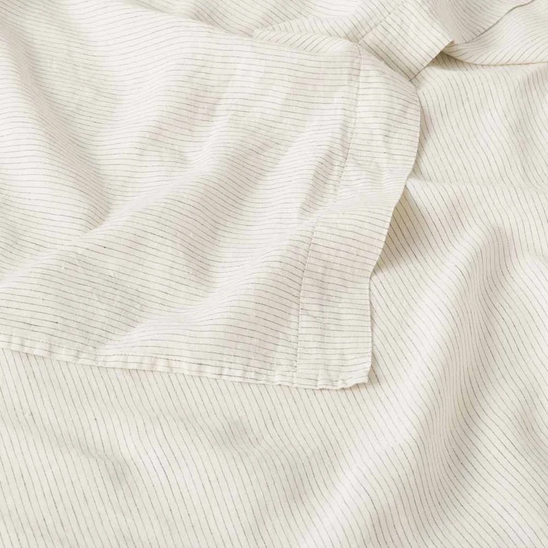 Drap plat en lin lavé 190g/m² • Rayures Noires