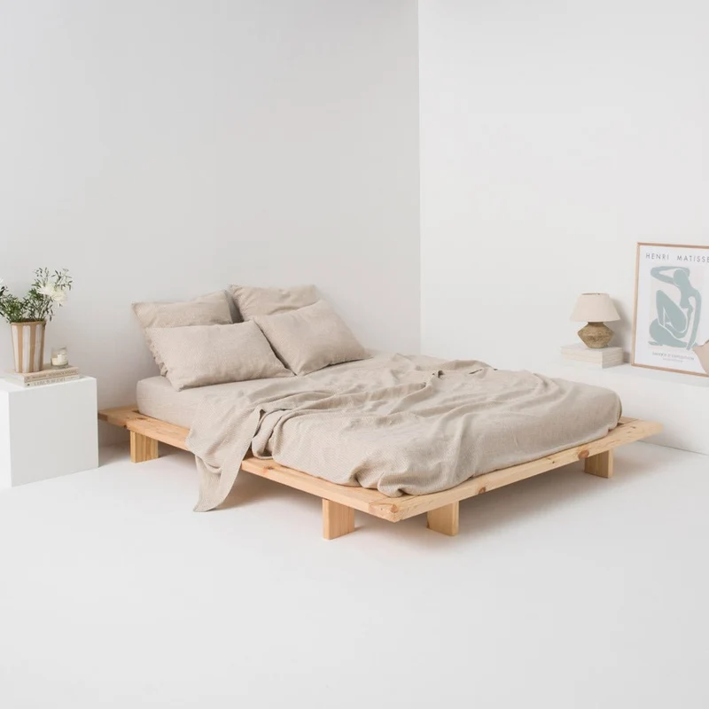 Drap plat en lin lavé 190g/m² • Rayures Blanches
