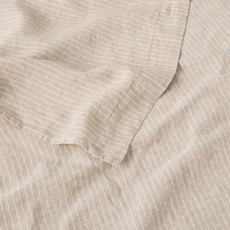 Drap plat en lin lavé 190g/m² • Rayures Blanches