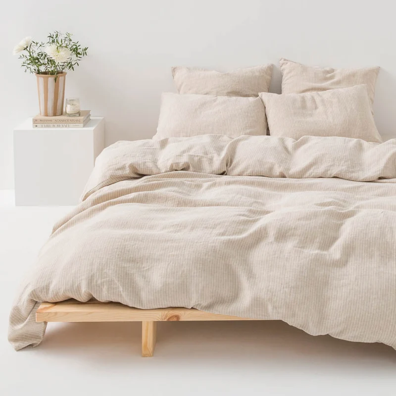 Parure de lit en lin lavé 190g/m² • Rayures Blanches