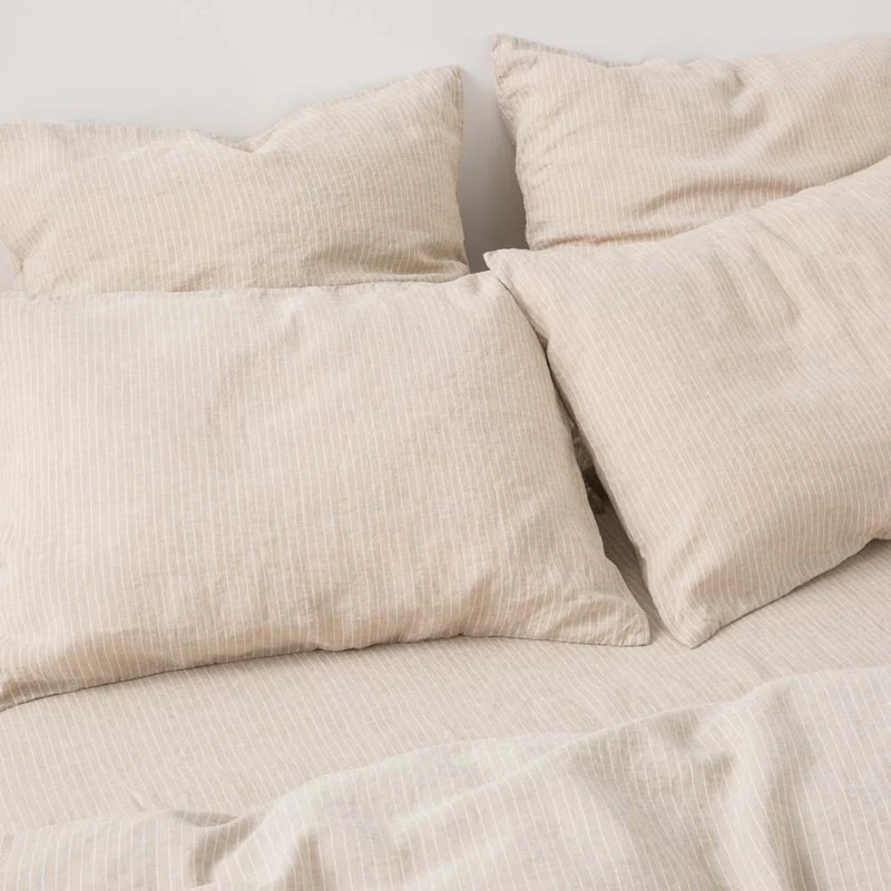 Parure de lit en lin lavé 190g/m² • Rayures Blanches