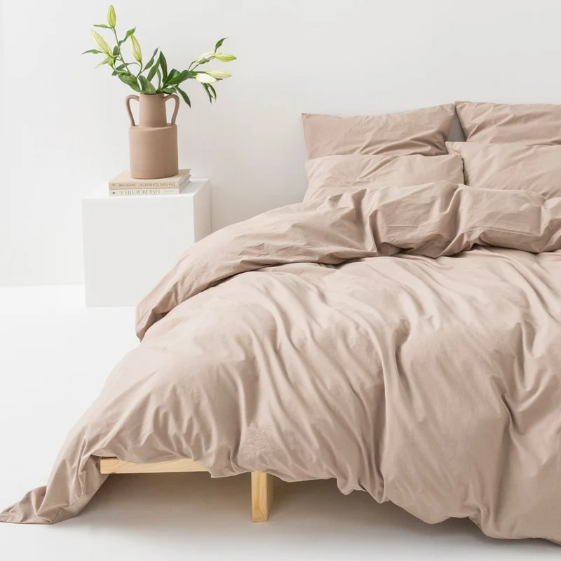 Parure de lit en percale de coton lavé 300 fils • Beige Argile