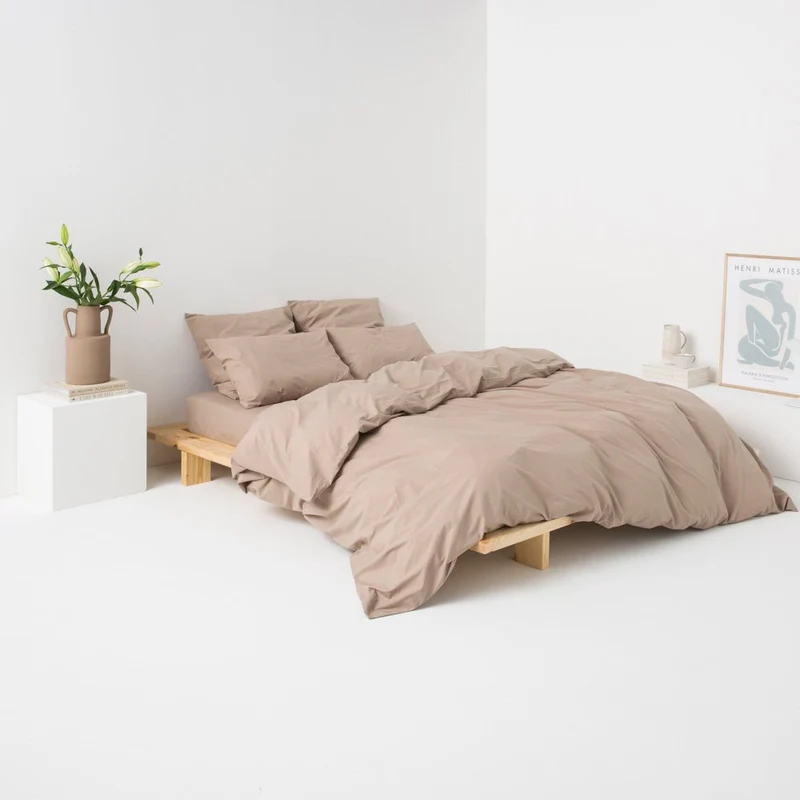 Parure de lit en percale de coton lavé 300 fils • Beige Argile