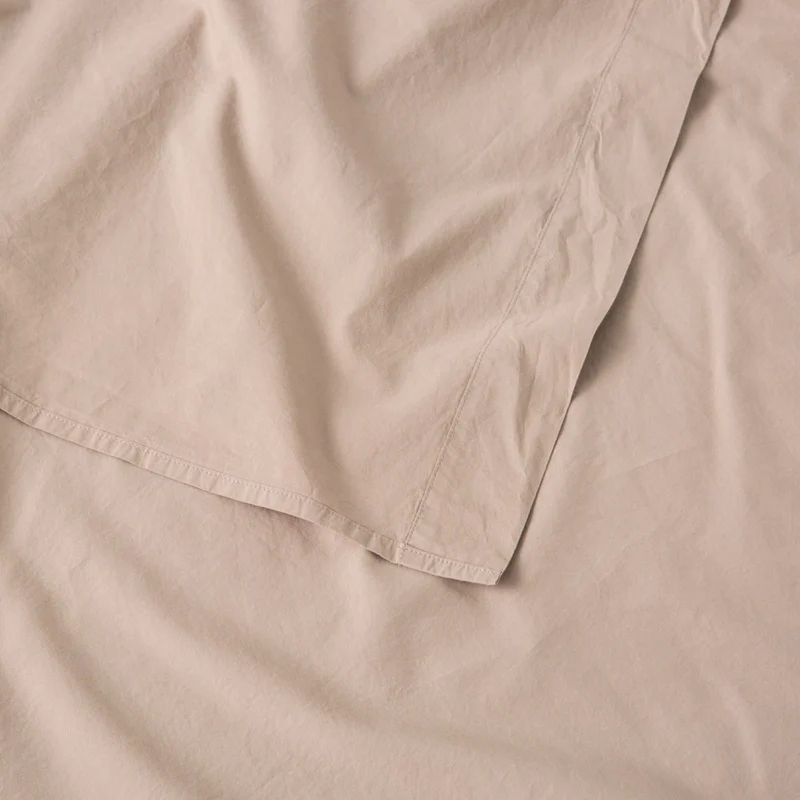 Drap plat en percale de coton lavé 300 fils • Beige Argile