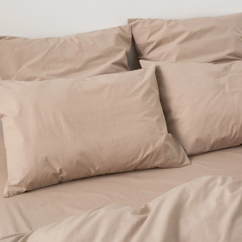 2 taies d'oreiller en percale de coton lavé 300 fils • Beige Argile