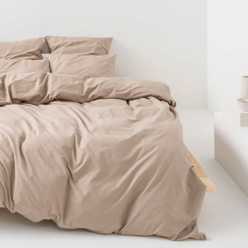 2 taies d'oreiller en percale de coton lavé 300 fils • Beige Argile