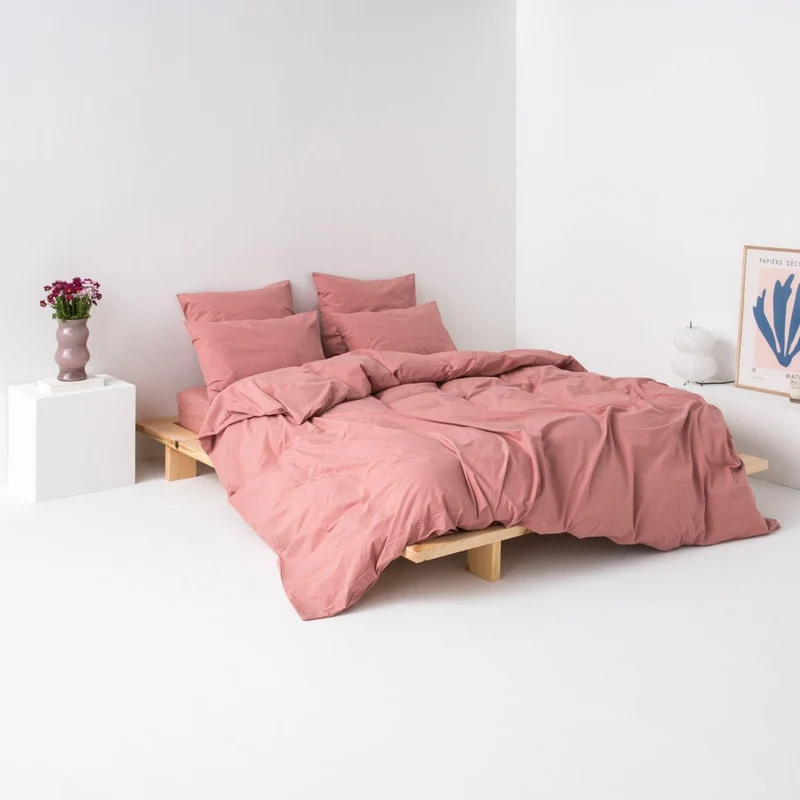 Housse de couette en percale de coton lavé 300 fils • Vieux Rose