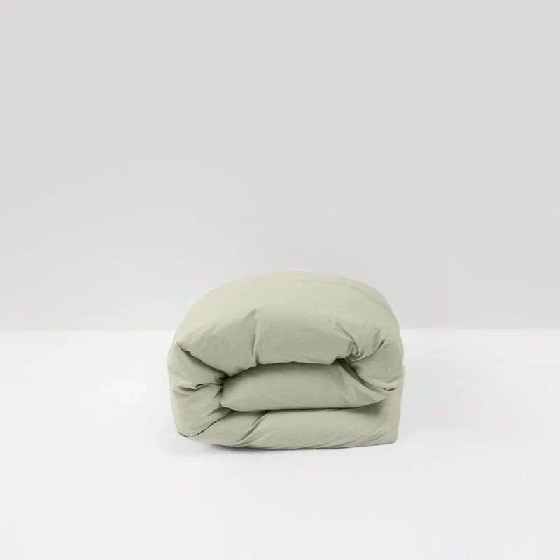 Housse de couette en percale de coton lavé 300 fils • Vert Sauge