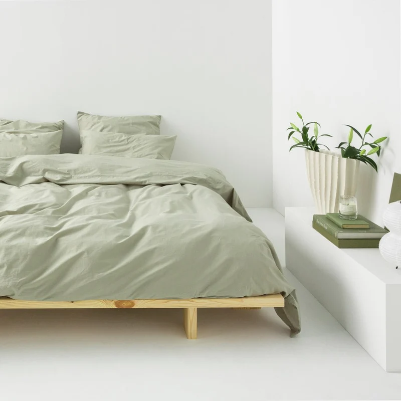 Housse de couette en percale de coton lavé 300 fils • Vert Sauge