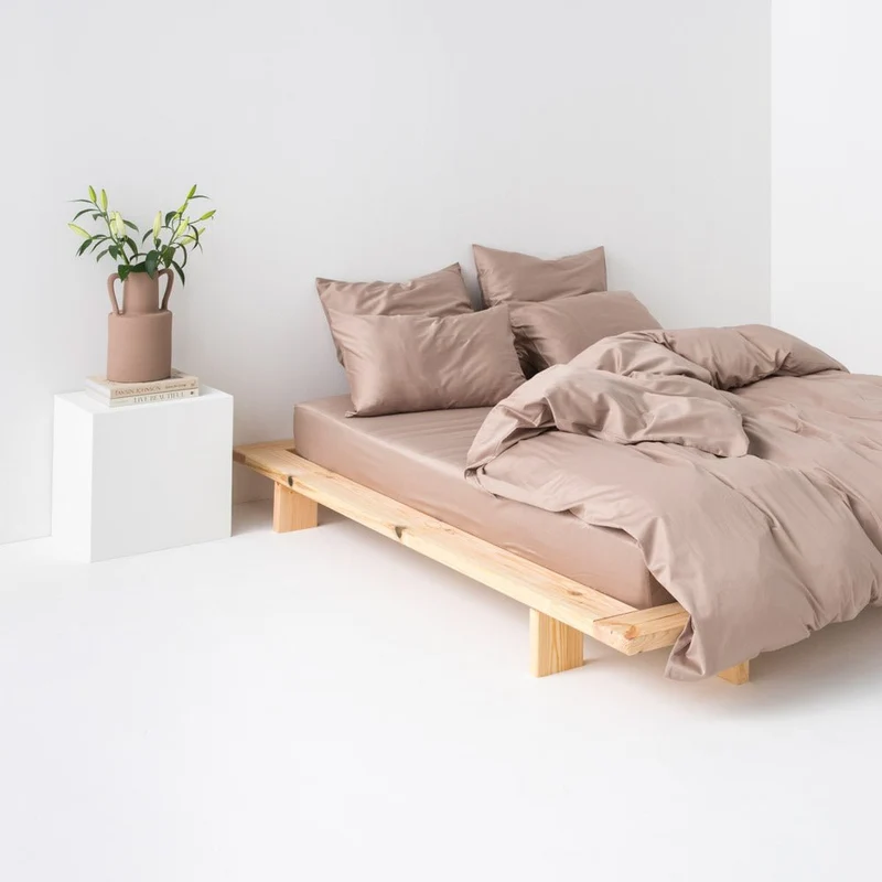 Drap housse en satin de coton égyptien 300 fils • Beige Argile