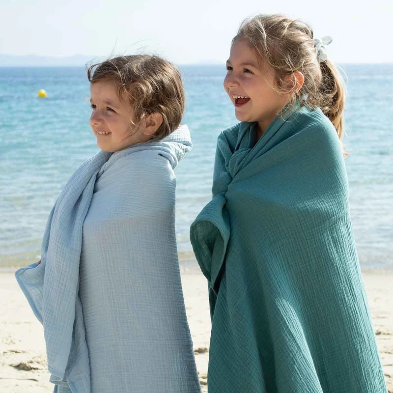 Maxi lange en gaze de coton BLEU GLACIER