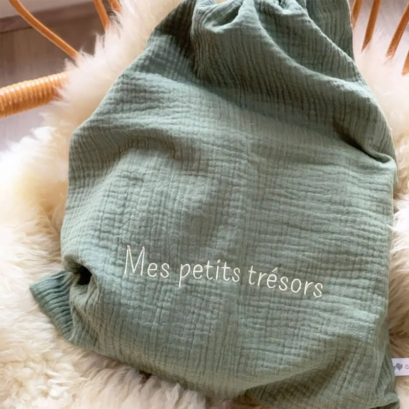 Pochon en double gaze de coton VERT SAUGE